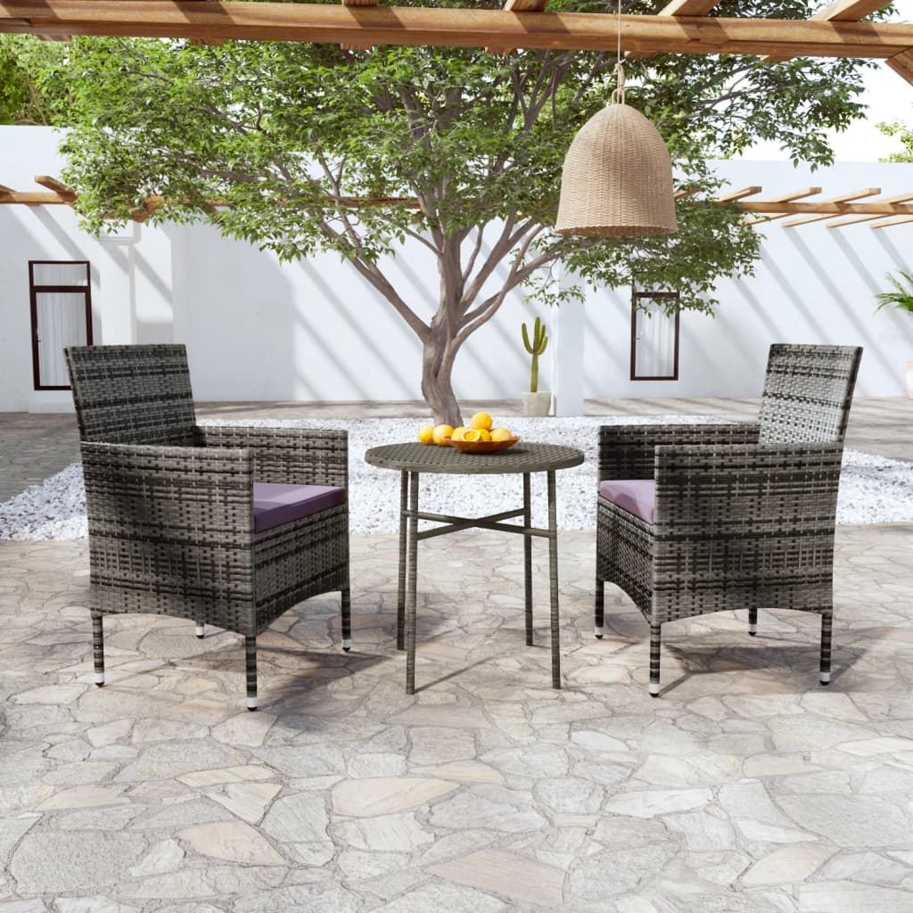 Juego de comedor jardín 3 piezas ratán sintético gris antracita