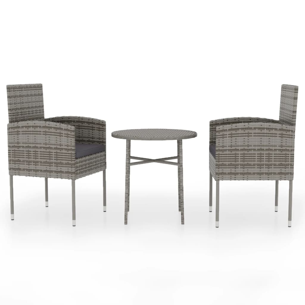 Juego de comedor jardín 3 piezas ratán sintético gris antracita
