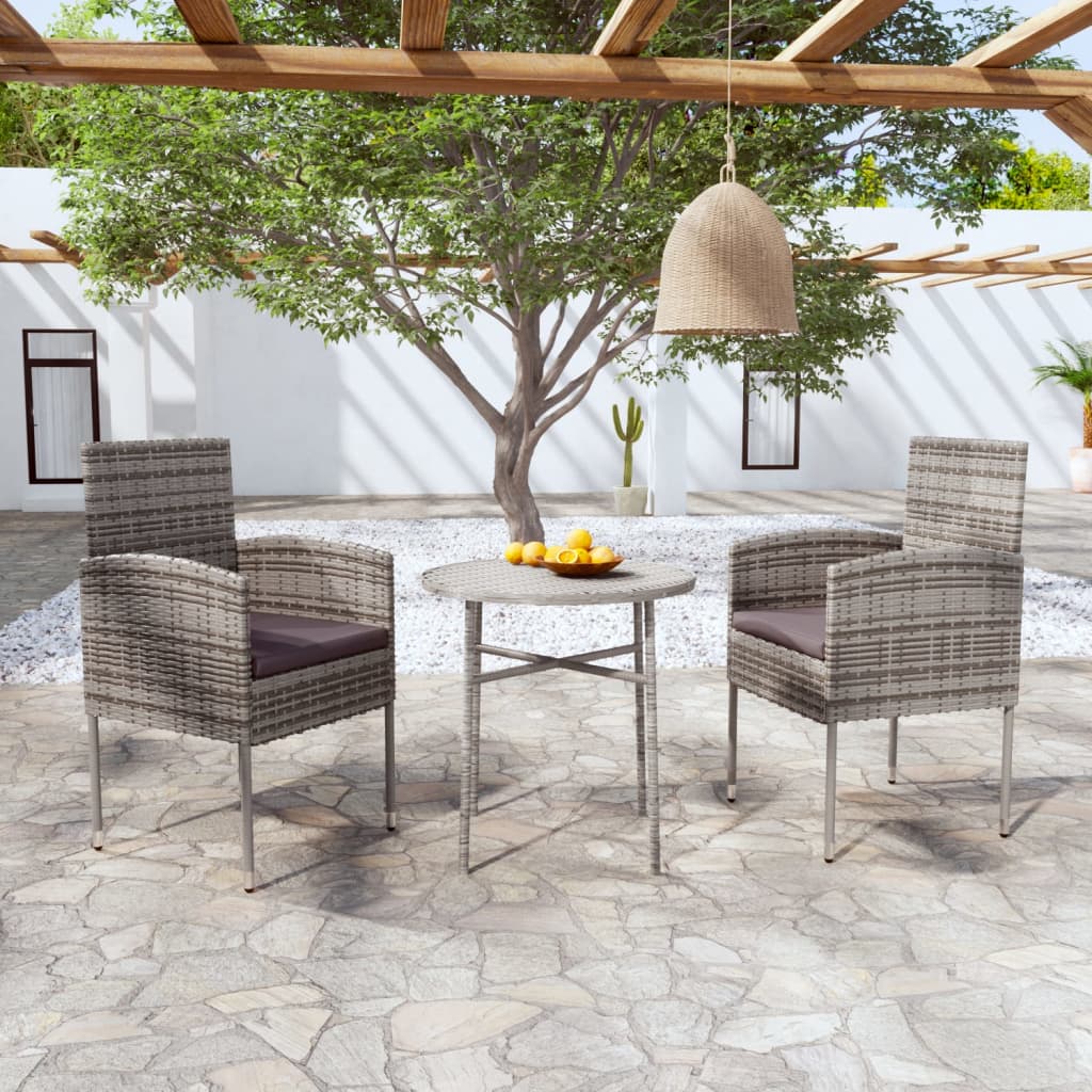 Conjunto de jardim de 3 peças em vime sintético cinzento antracite