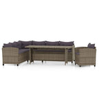 Set de muebles de jardín 3 pzas y cojines ratán sintético gris