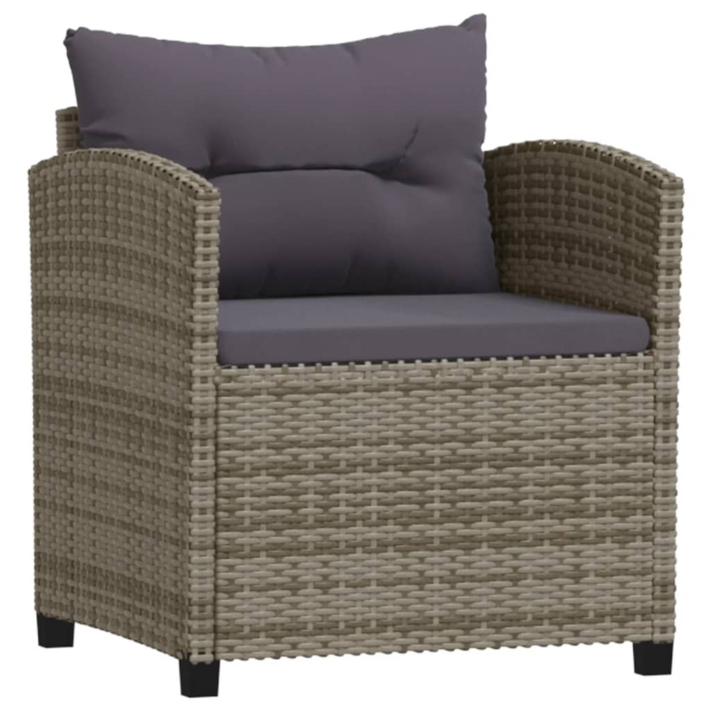 Set de muebles de jardín 3 pzas y cojines ratán sintético gris