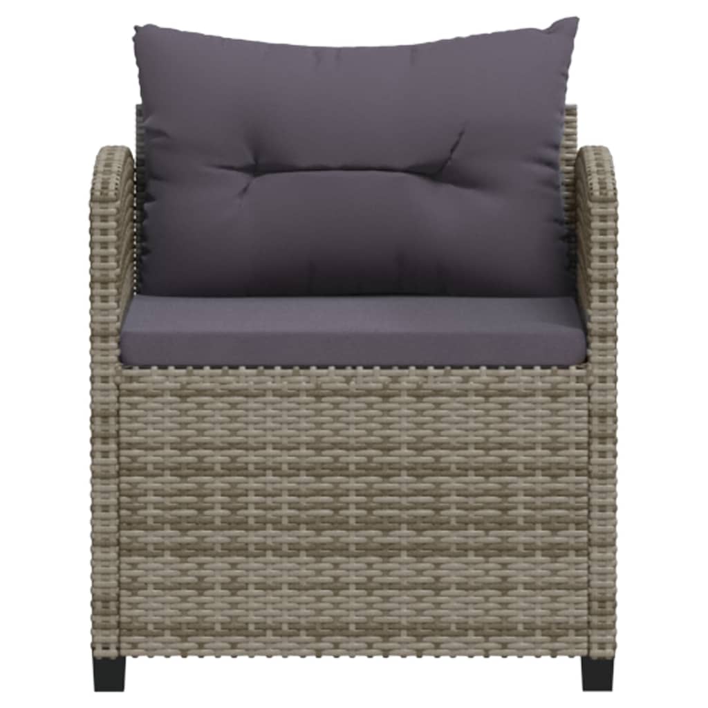 Set de muebles de jardín 3 pzas y cojines ratán sintético gris