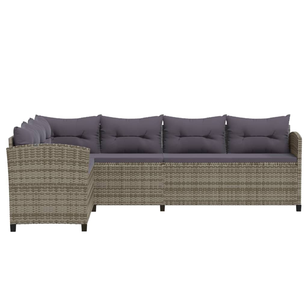 Set de muebles de jardín 3 pzas y cojines ratán sintético gris