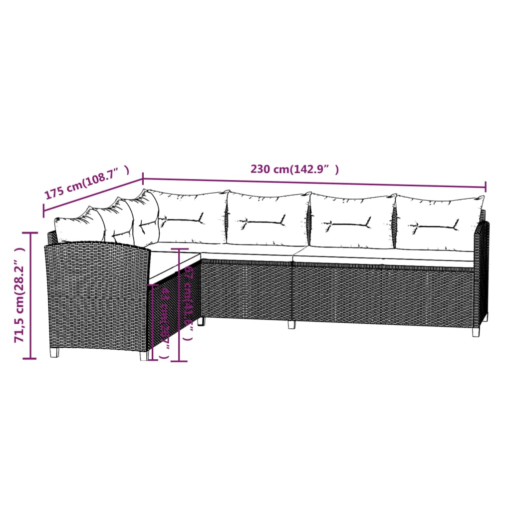 Set de muebles de jardín 3 pzas y cojines ratán sintético gris