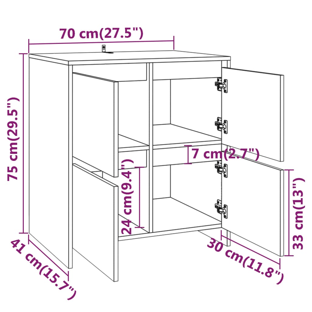 Aparadores 2 uds madera de ingeniería gris hormigón 70x41x75 cm