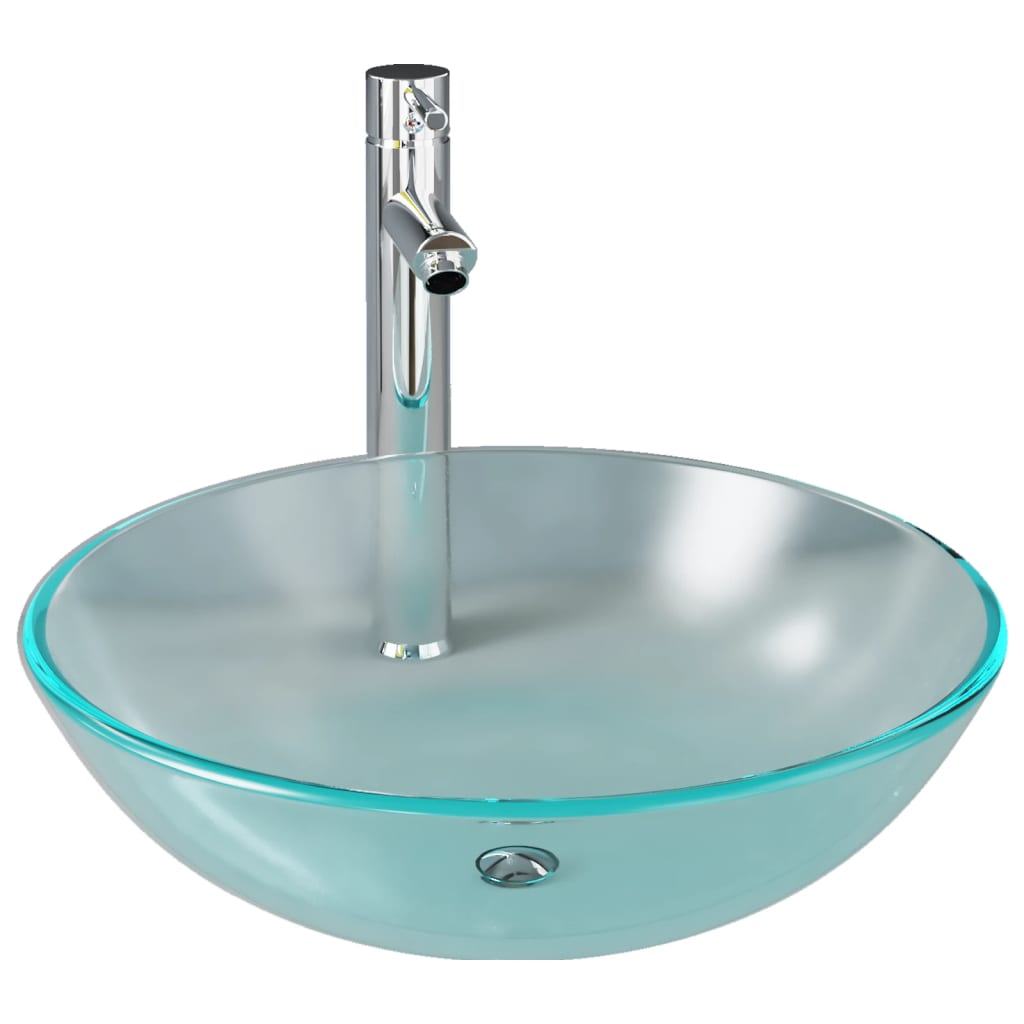 Lavabo baño grifo&desagüe de empuje vidrio templado esmerilado