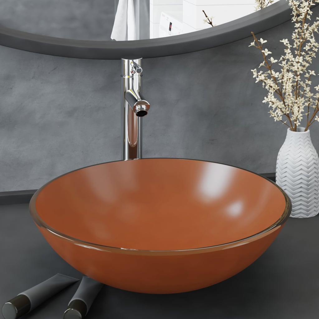Lavabo baño grifo&desagüe de empuje vidrio templado esmerilado