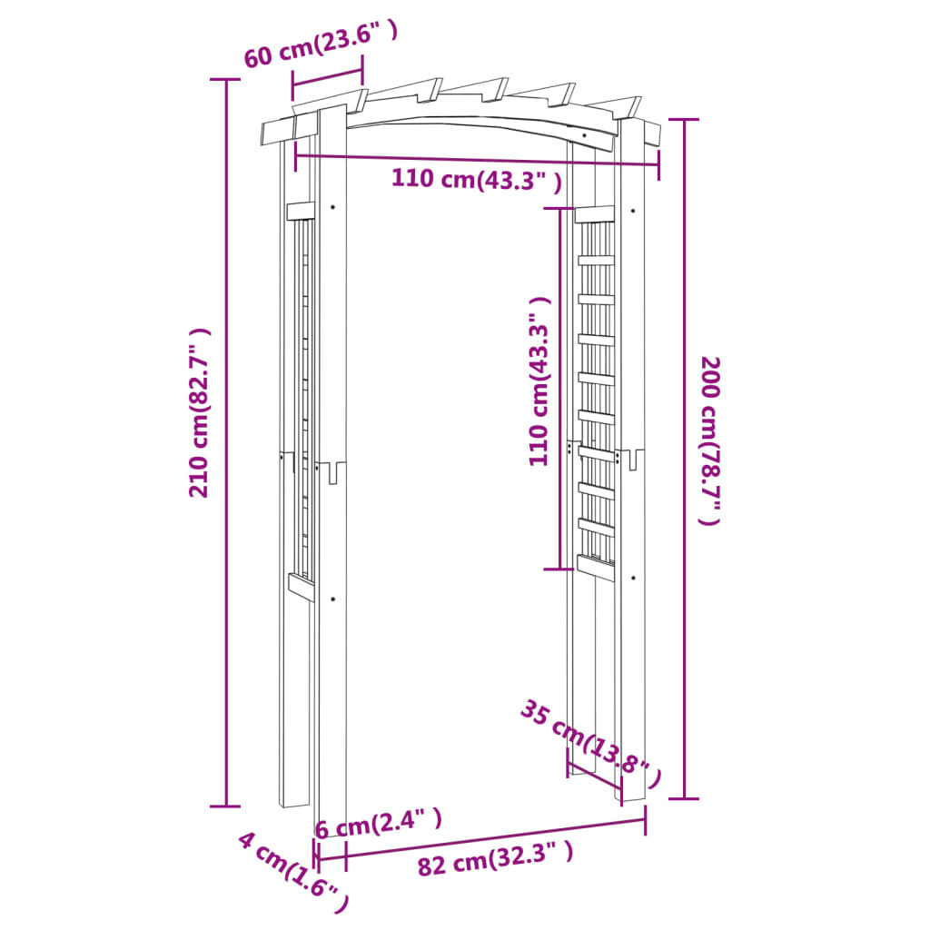 Arco con enrejado madera maciza de pino impregnada 110x60x210cm