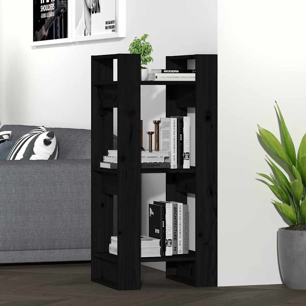 Estantería/divisor de espacios madera maciza negro 60x35x125 cm