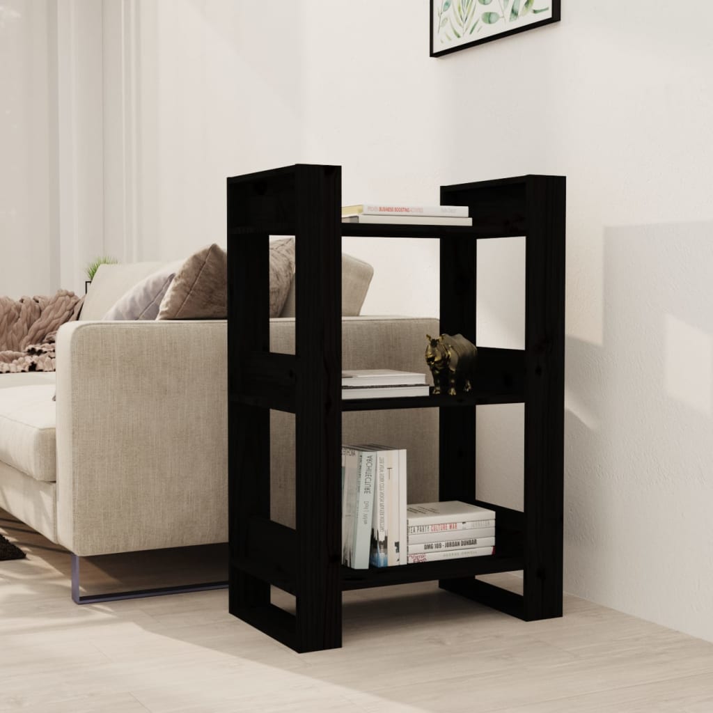 Estantería/divisor de espacios madera maciza negro 60x35x125 cm