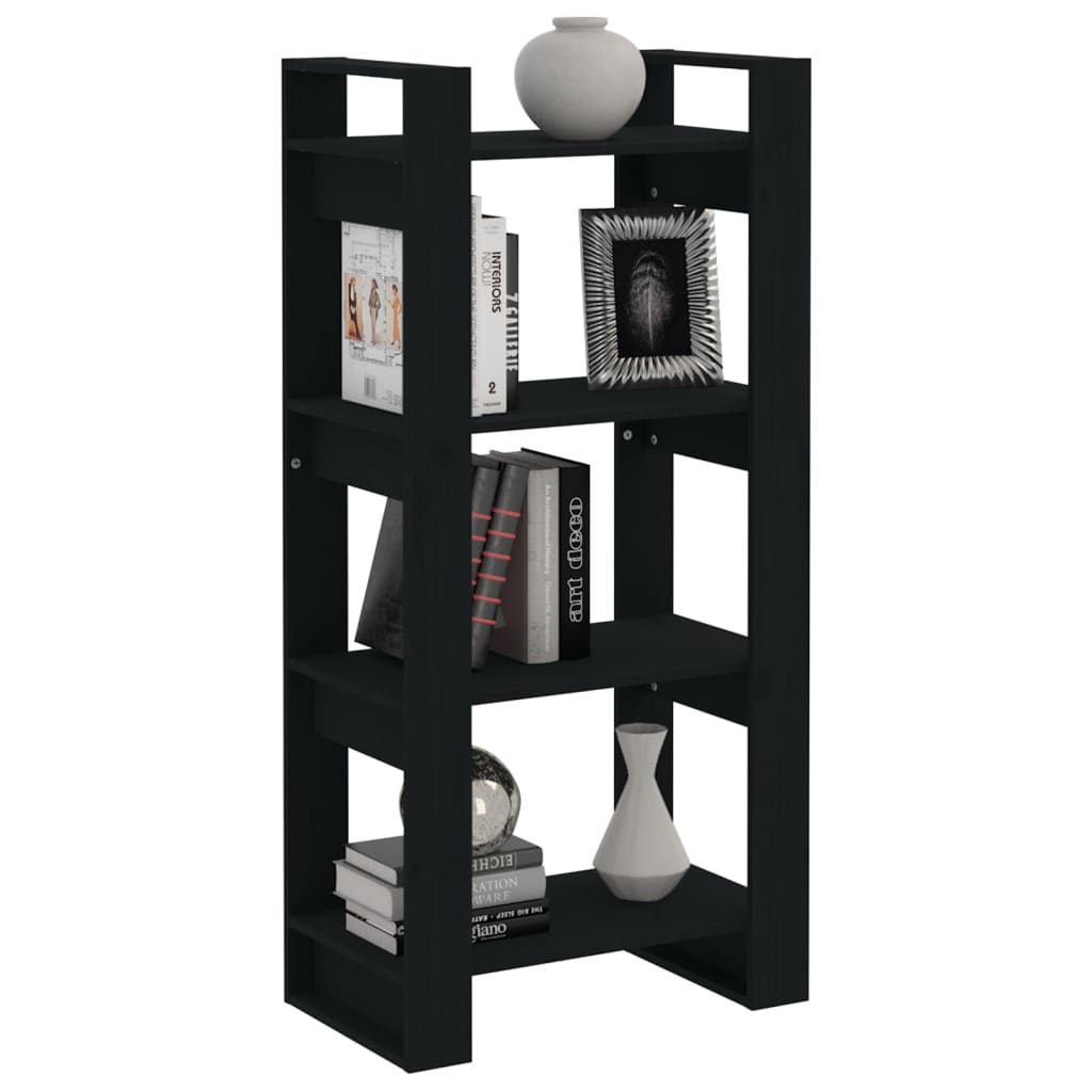 Estantería/divisor de espacios madera maciza negro 60x35x125 cm