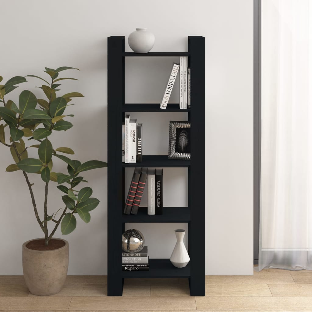 Estantería/divisor de espacios madera maciza negro 60x35x125 cm