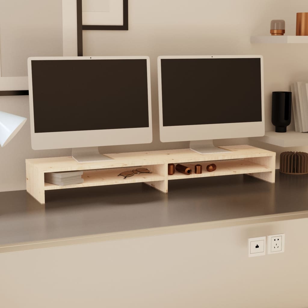 Soporte de monitor madera maciza de pino 100x24x13 cm