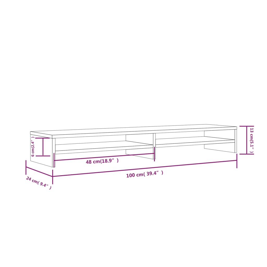 Soporte de monitor madera maciza de pino 100x24x13 cm
