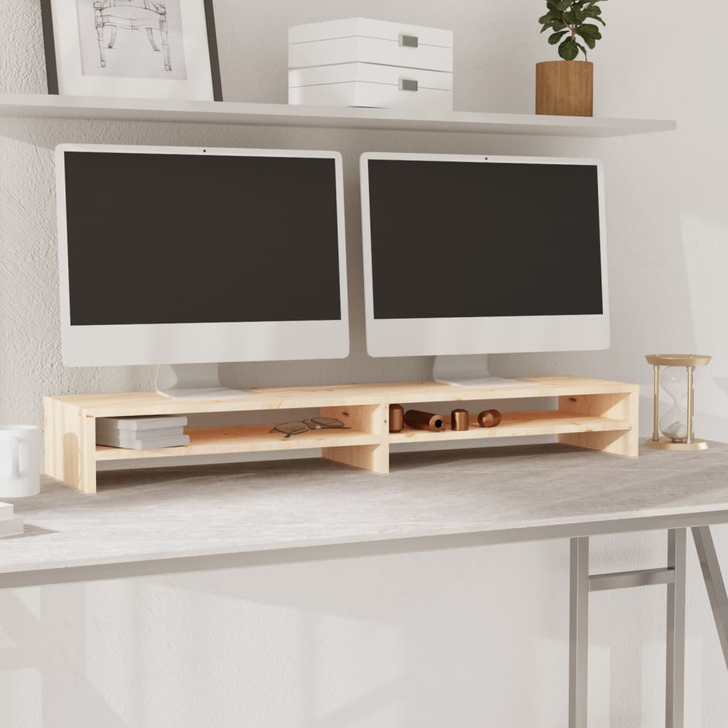 Soporte de monitor madera maciza de pino 100x24x13 cm