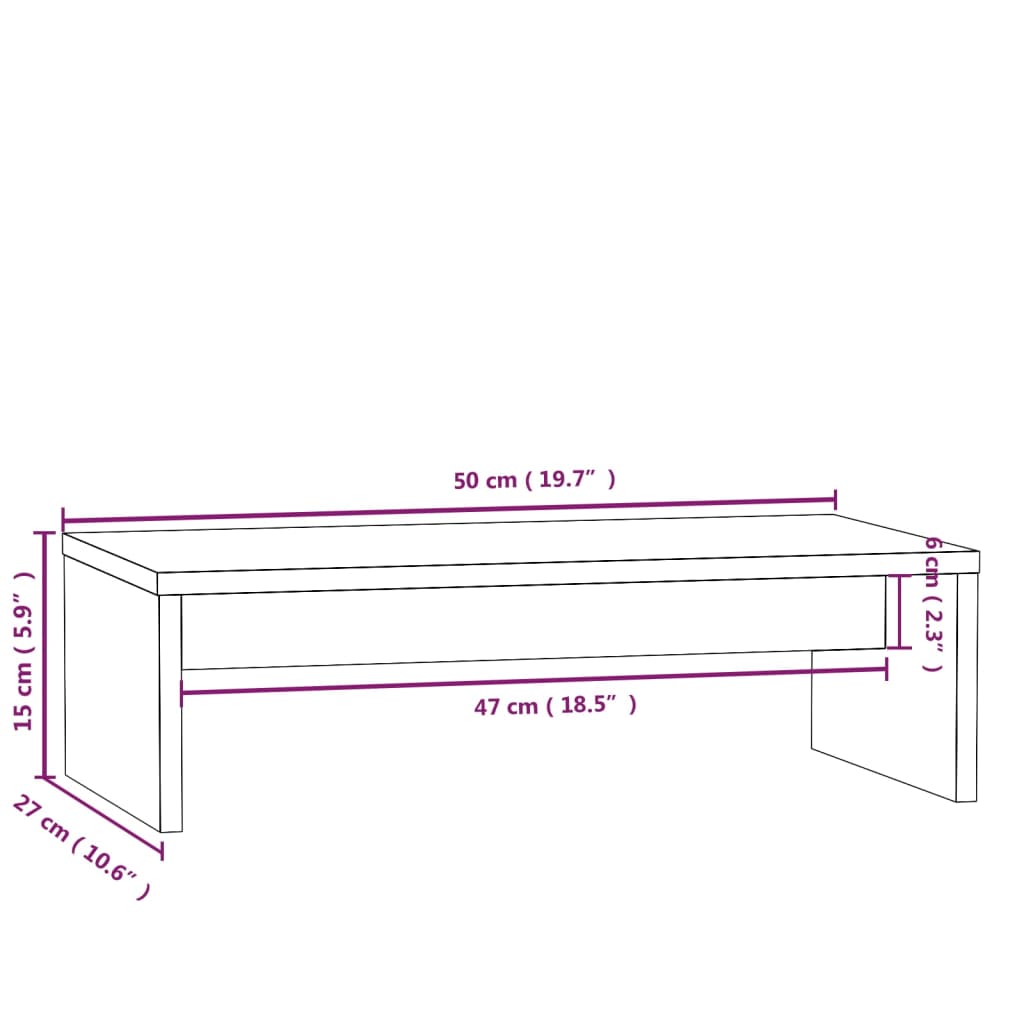 Soporte de monitor madera maciza de pino blanco 50x27x15 cm