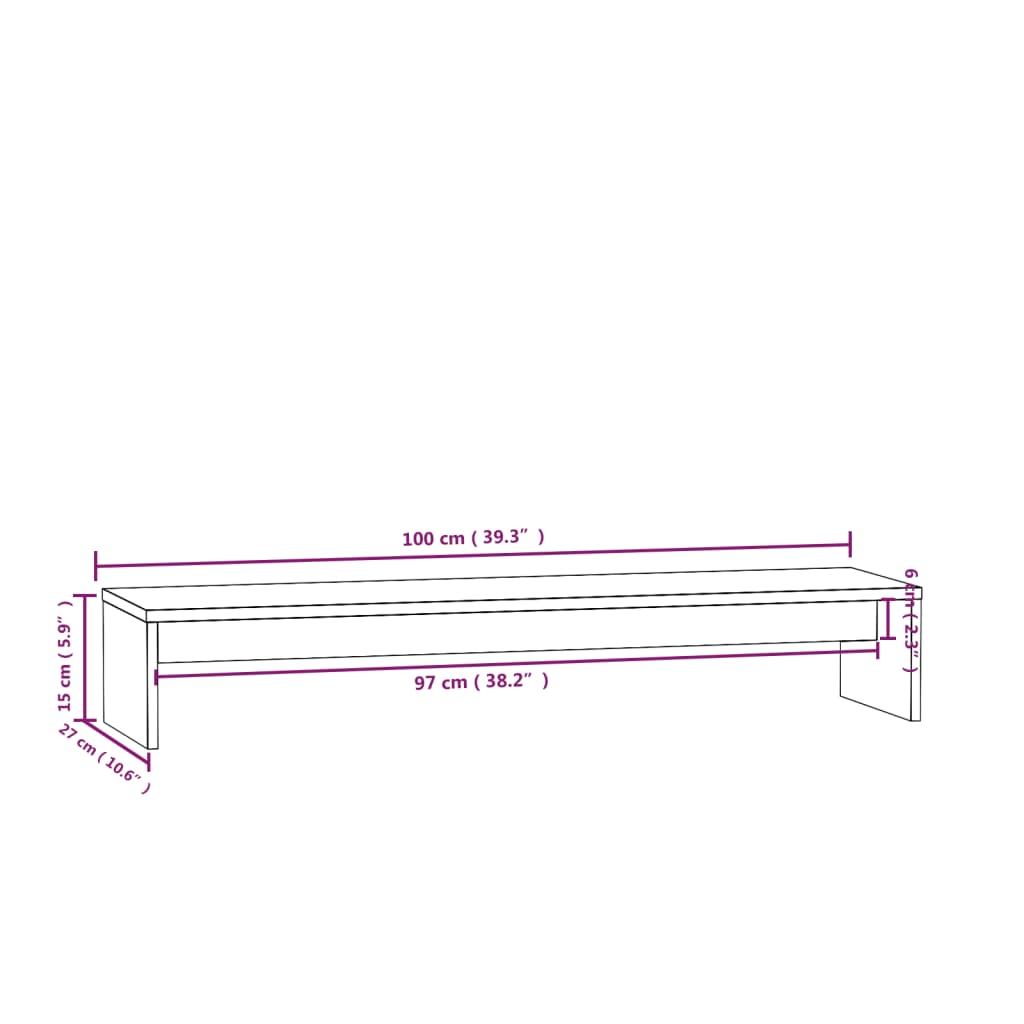 Soporte de monitor madera maciza de pino blanco 100x27x15 cm