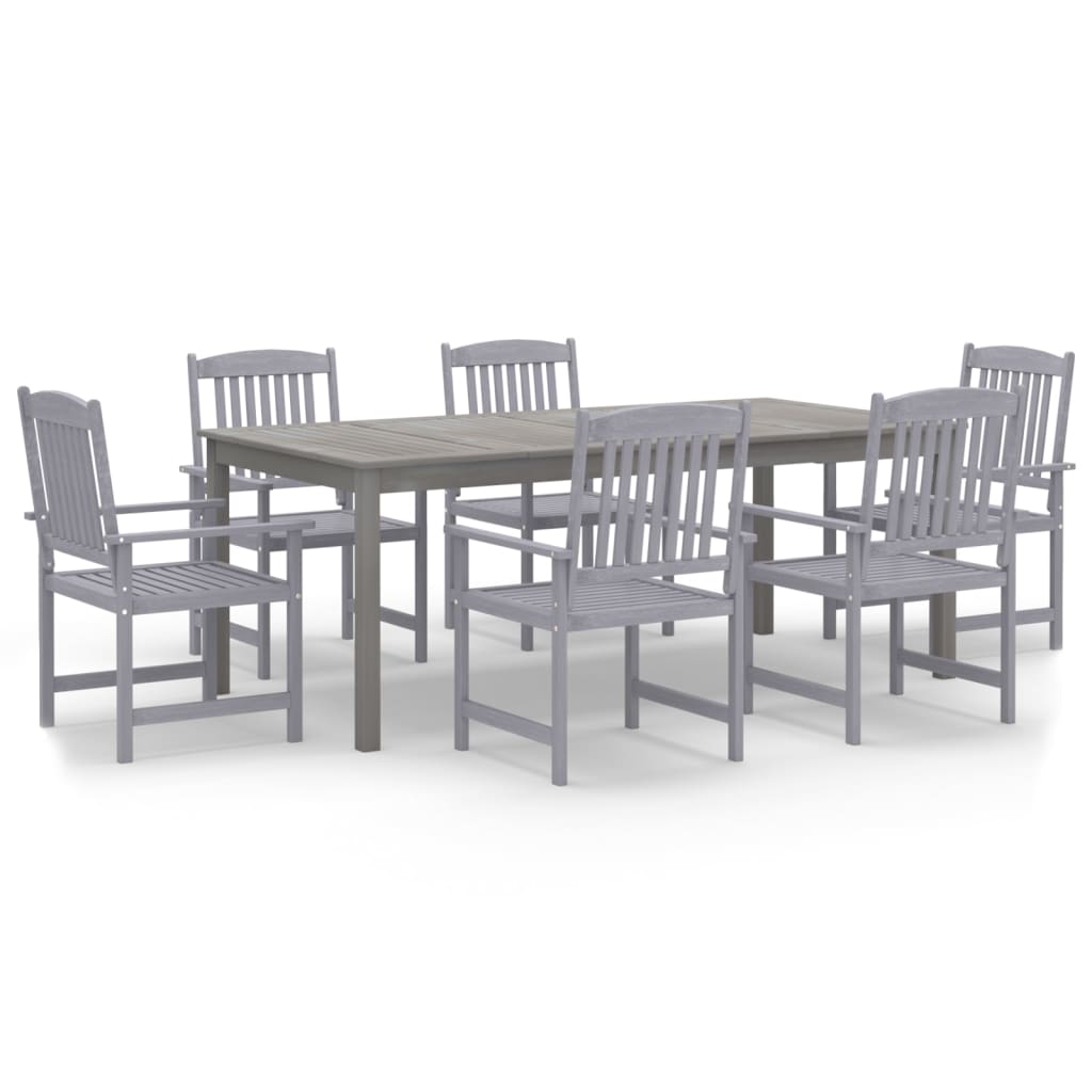 Juego de comedor para jardín 7 piezas madera maciza acacia gris