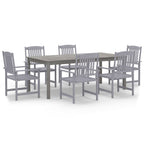 Juego de comedor para jardín 7 piezas madera maciza acacia gris