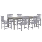 Juego de comedor para jardín 7 piezas madera maciza acacia gris