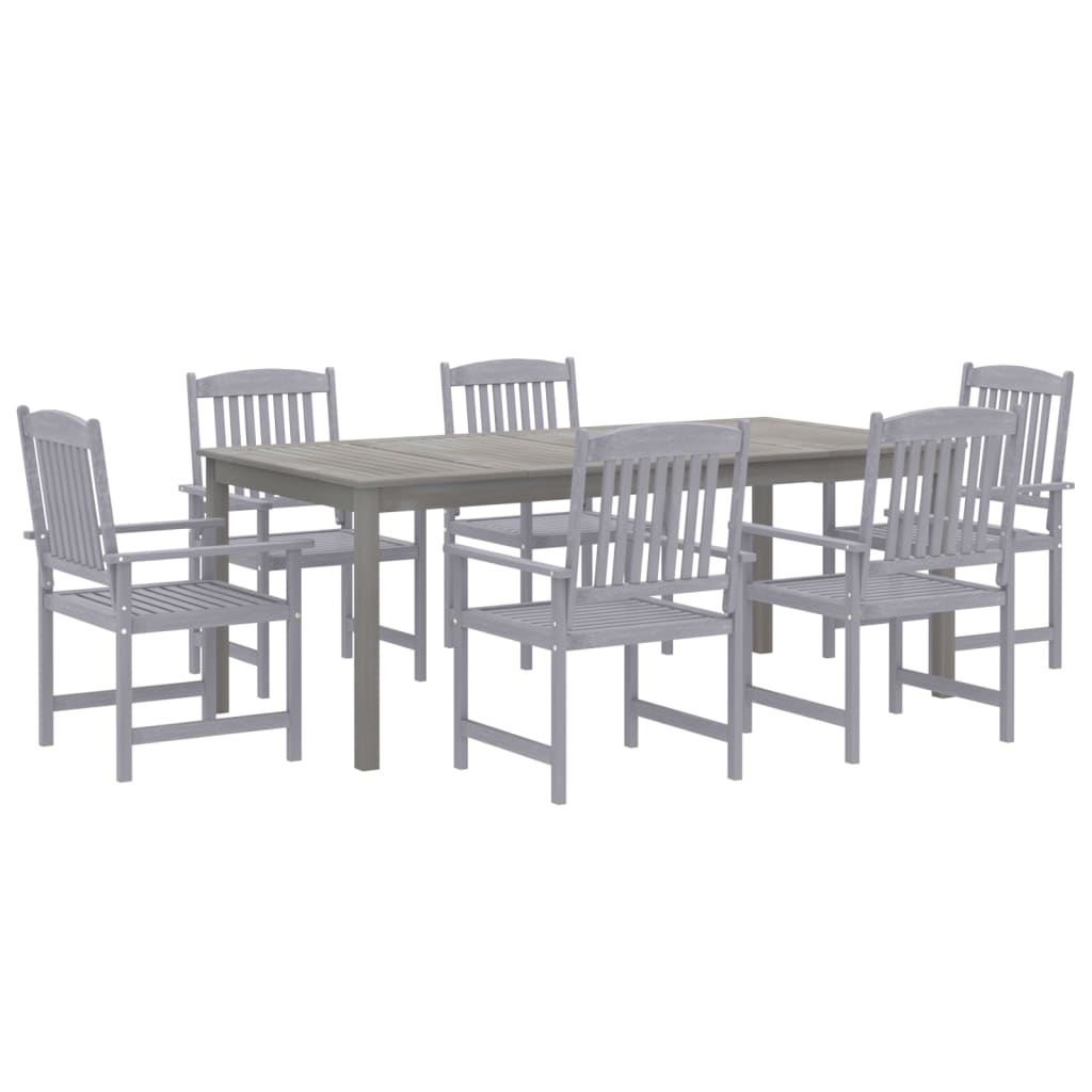 Juego de comedor para jardín 7 piezas madera maciza acacia gris