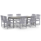 Juego de comedor para jardín 9 piezas madera maciza acacia gris