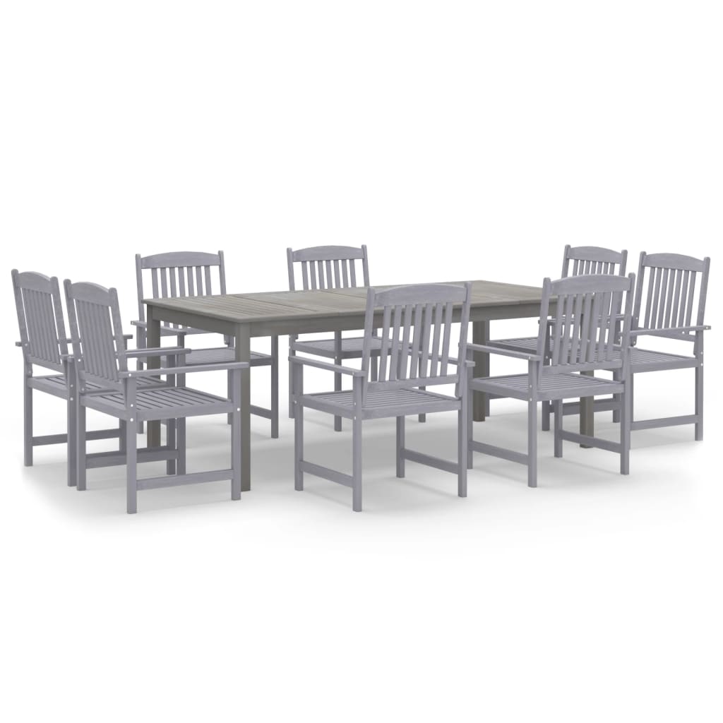 Juego de comedor para jardín 9 piezas madera maciza acacia gris