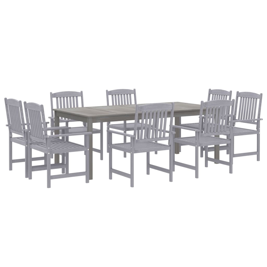 Juego de comedor para jardín 9 piezas madera maciza acacia gris