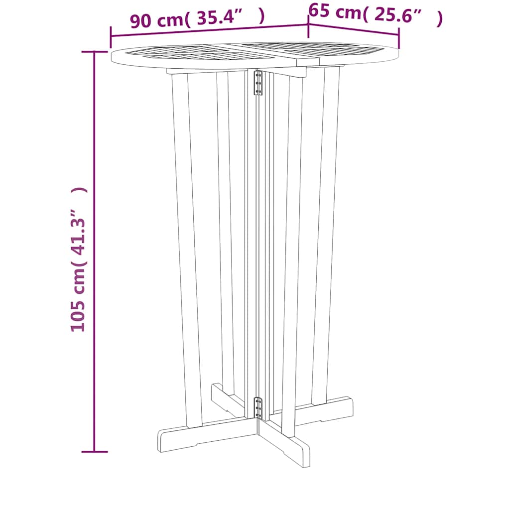 Mesa de bar plegable madera maciza de teca 90x65x105 cm