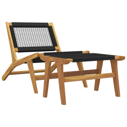 Silla de jardín con reposapiés madera maciza teca y poliéster