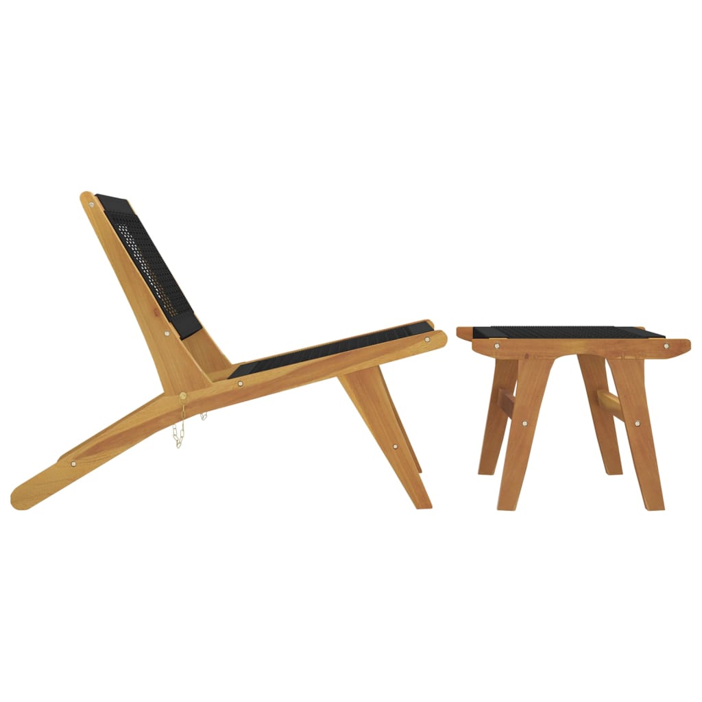 Silla de jardín con reposapiés madera maciza teca y poliéster