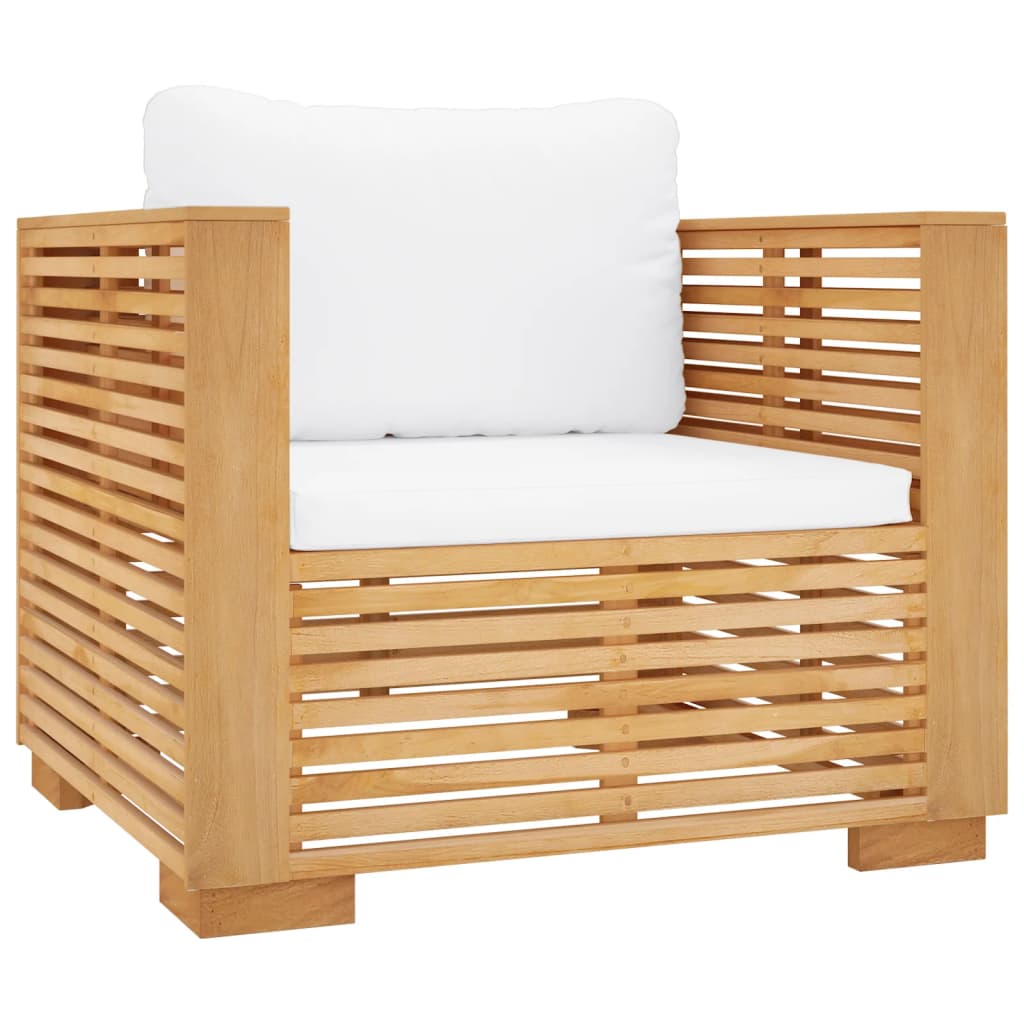 Sillón de jardín con cojines color crema madera maciza teca