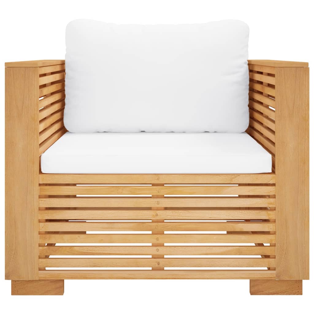 Sillón de jardín con cojines color crema madera maciza teca