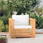 Sillón de jardín con cojines color crema madera maciza teca