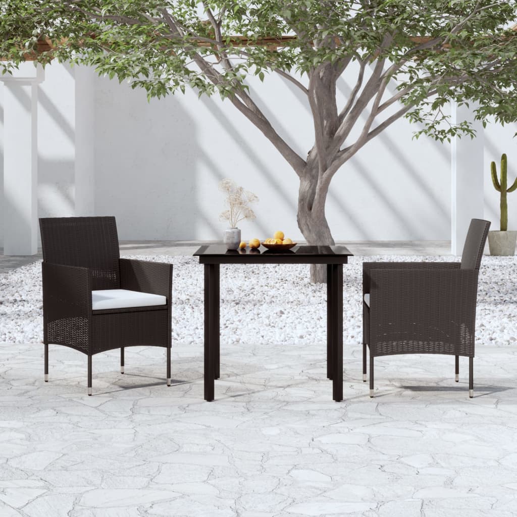 Conjunto de jantar de jardim 3 peças com almofadas bege e preto