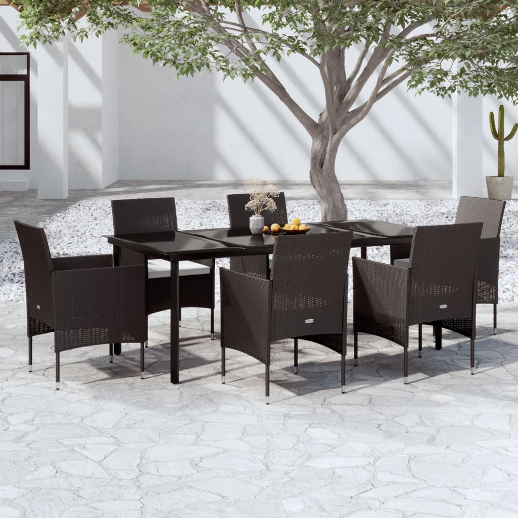 Conjunto de jantar de jardim 3 peças com almofadas bege e preto