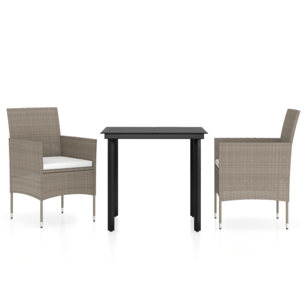 Juego de comedor de jardín 3 piezas con cojines beige y negro