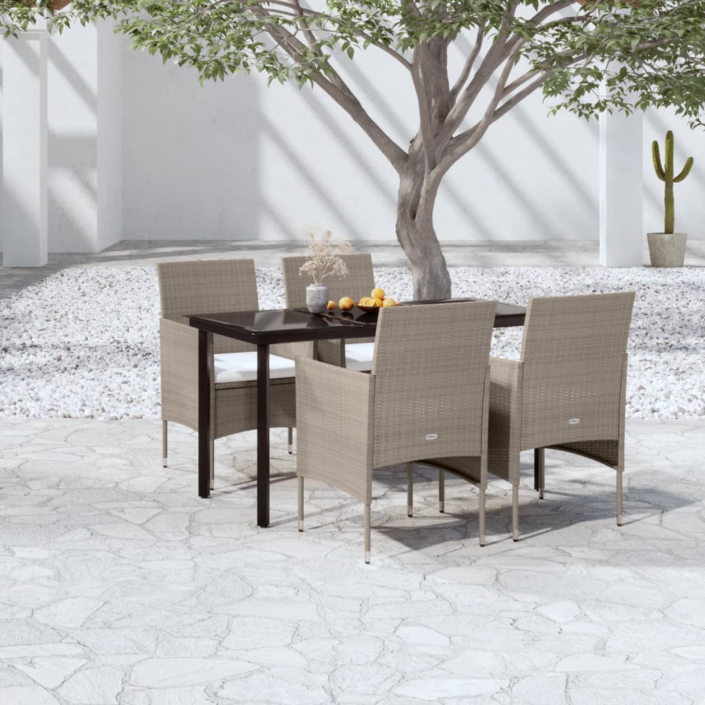 Conjunto de jantar de jardim 3 peças com almofadas bege e preto