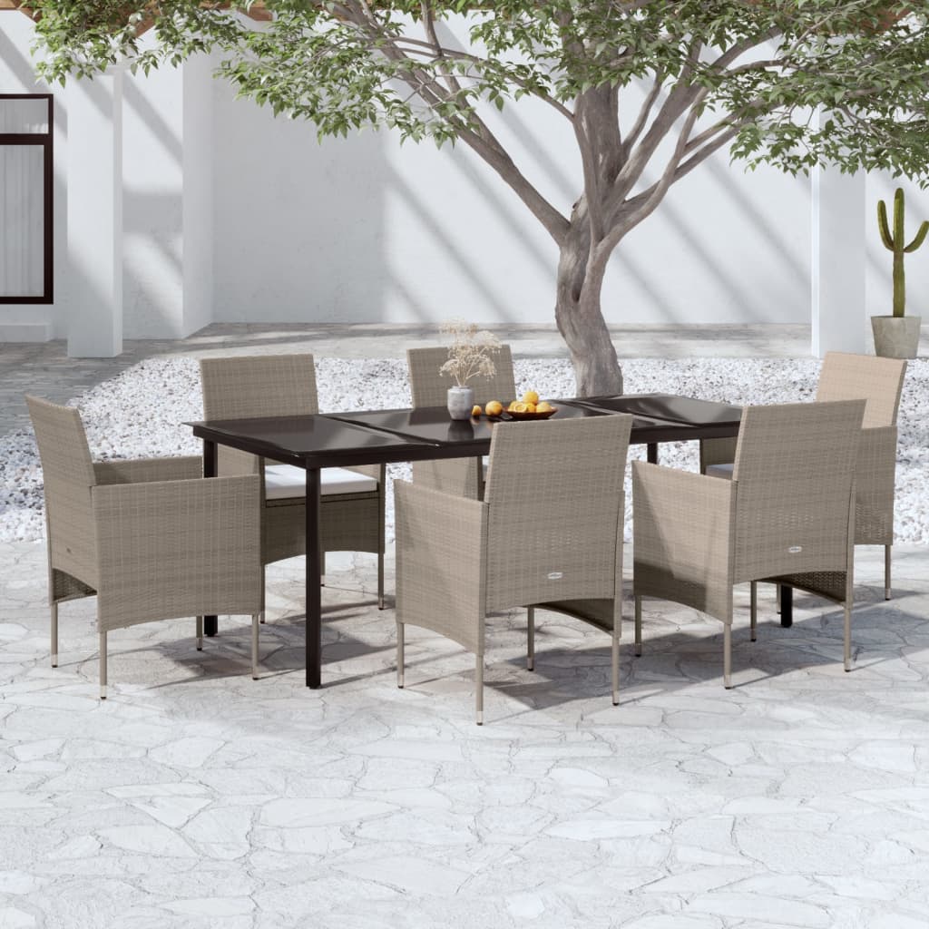 Conjunto de jantar de jardim 3 peças com almofadas bege e preto