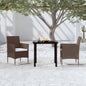 Conjunto de jantar de jardim 3 peças com almofadas bege e preto