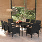 Conjunto de sala de jantar de jardim 3 peças com almofadas preto