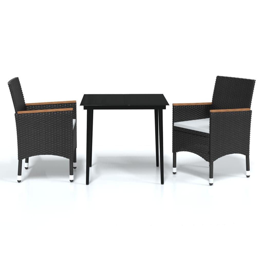 Juego de comedor de jardín 3 piezas con cojines negro