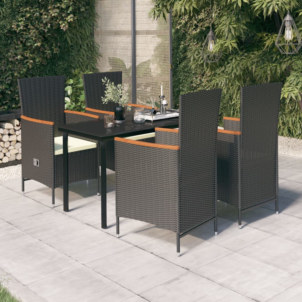 Comedor de jardín 5 pzas ratán sintético y madera acacia negro