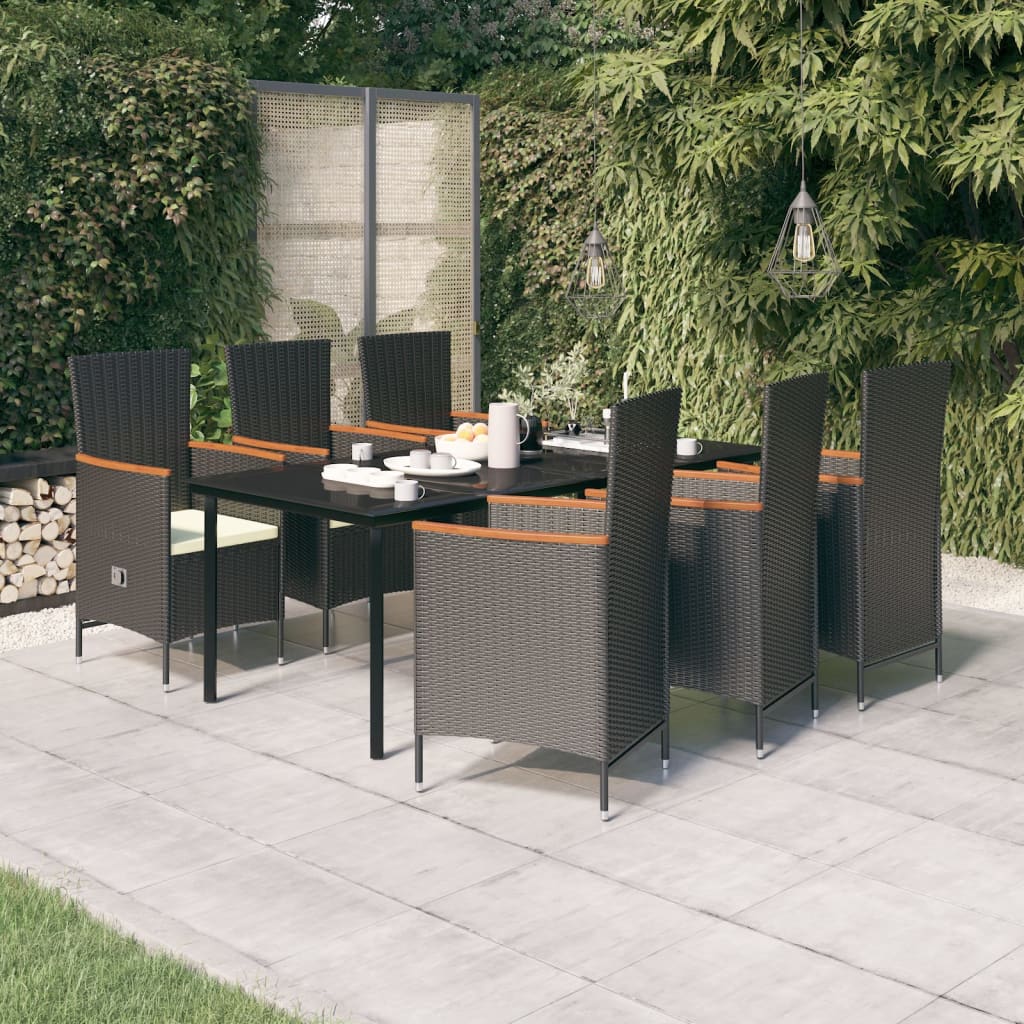 Comedor de jardín 5 pzas ratán sintético y madera acacia negro
