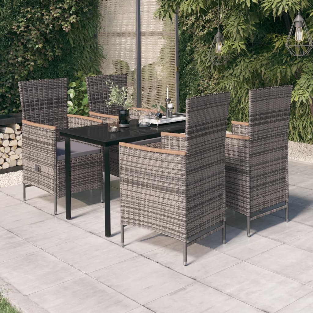 Comedor de jardín 5 pzas ratán sintético y madera acacia negro