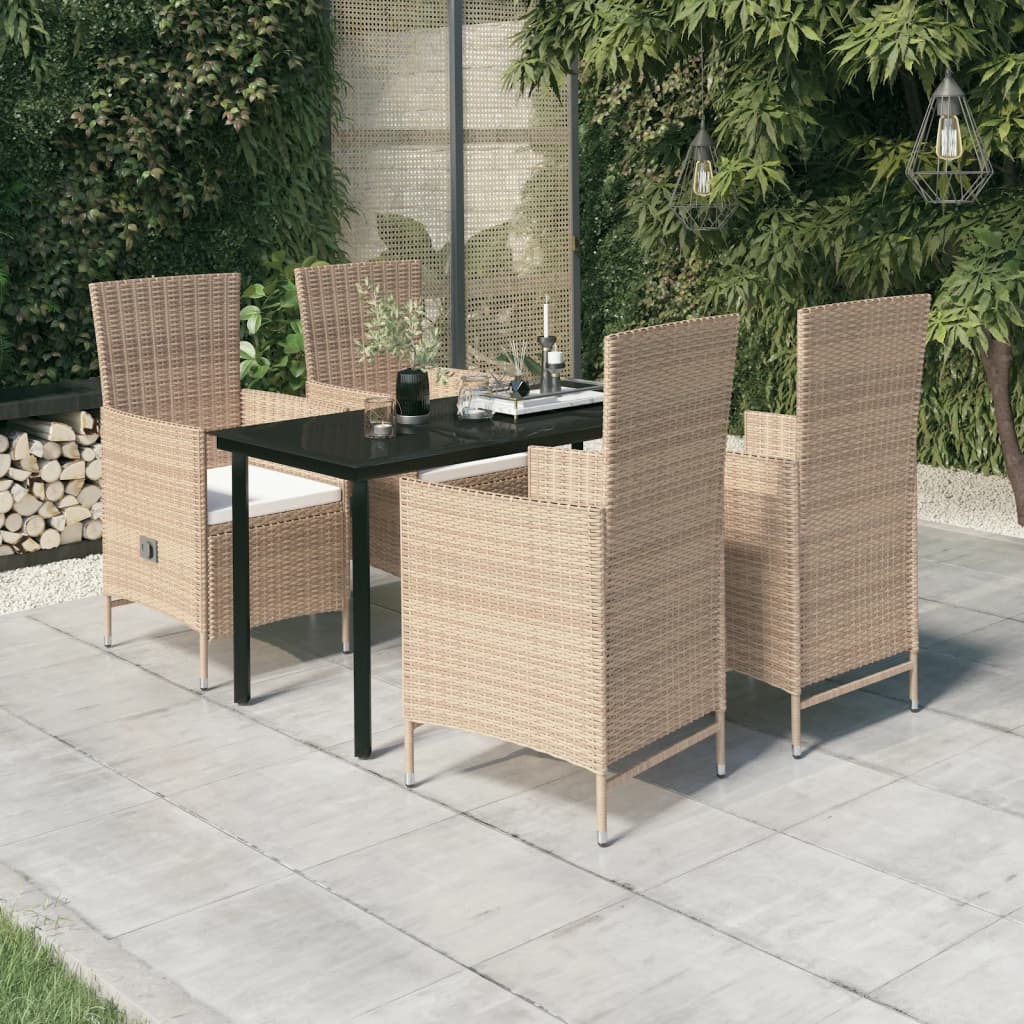 Comedor de jardín 5 pzas ratán sintético y madera acacia negro