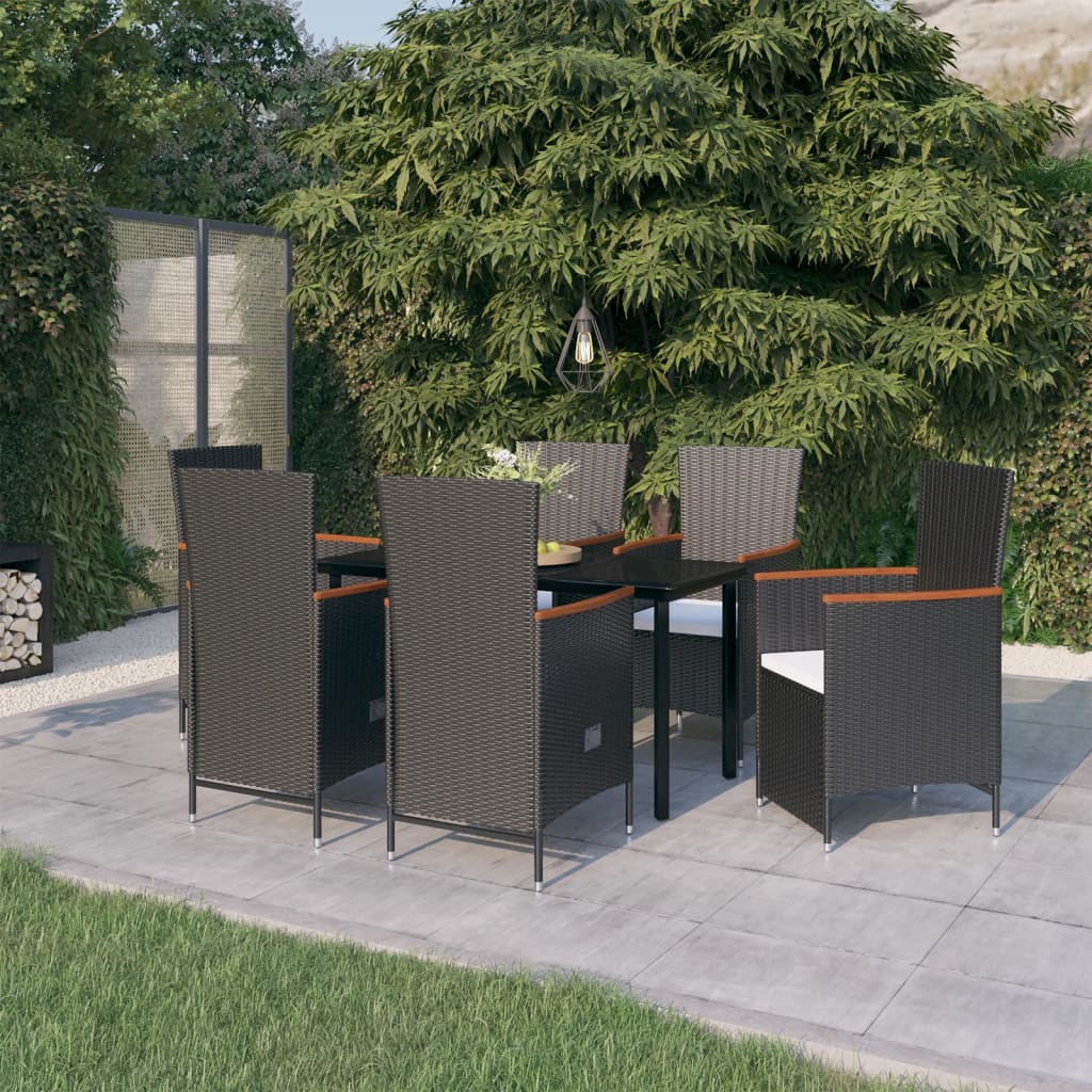 Comedor de jardín 5 pzas ratán sintético y madera acacia negro