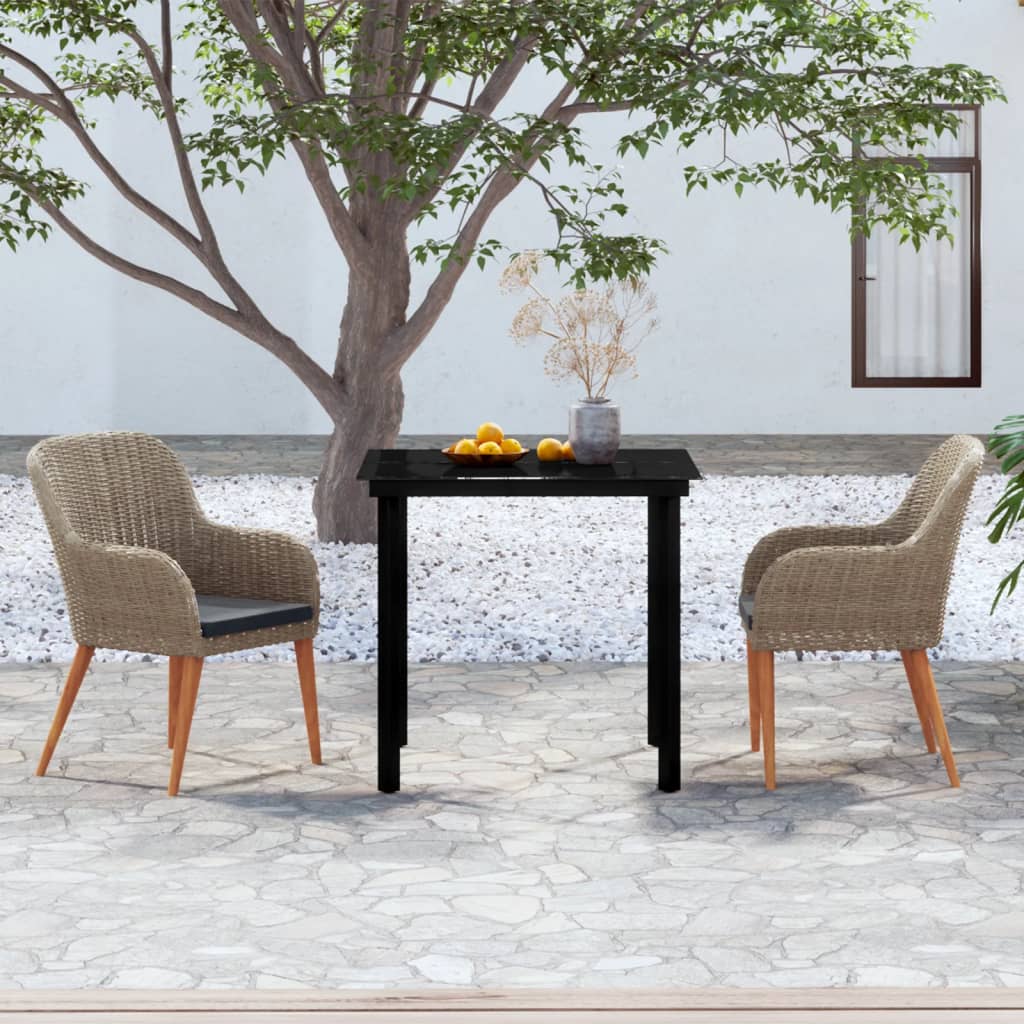 Comedor de jardín 5 pzas ratán sintético y madera acacia negro