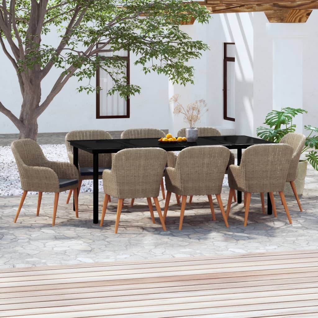 Comedor de jardín 5 pzas ratán sintético y madera acacia negro