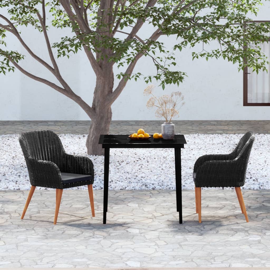 Comedor de jardín 5 pzas ratán sintético y madera acacia negro